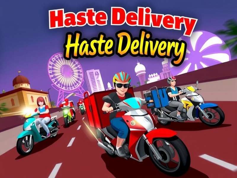 Haste Delivery Game Visual Haste Delivery game cover art showing delivery vehicles in Indian cities